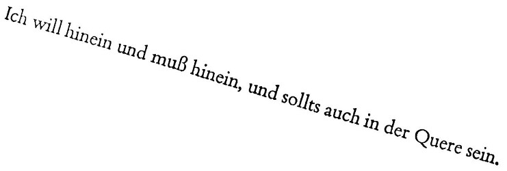 Ich will hinein und muß hinein, und sollts auch in der Quere sein.