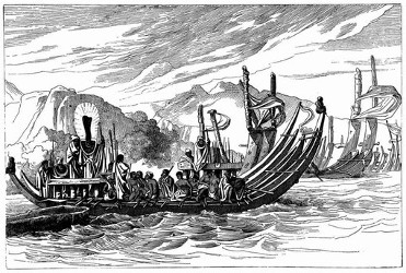 Die Flotte von Otuhiti versammelt sich vor Oparée. [Facsimile. Alter Kupferstich.]
