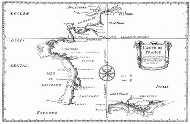 Karte von Frankreich. (Facsimile. Alter Kupferstich.) (S. 7.)