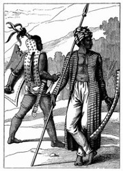 Krieger der Inseln Ombay und Gueba. [Facsimile. Alter Kupferstich.]