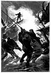 Die Wogen brachen sich mit solcher Wuth, daß das Schiff furchtbare Stöße erhielt. (S. 116.)