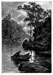 Briant, Doniphan und Moko fuhren über den See. (S. 342.)