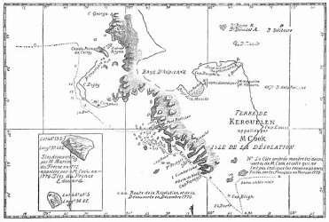 Karte der Verwüstungs-Inseln. [Facsimile. Alter Kupferstich.]