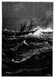 Eben traf ein entsetzlicher Windstoß das Schiff. (S. 125.)