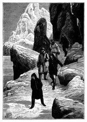 Bald darauf erschienen sie auf dem das Ufer überragenden Felsen. (S. 310.)