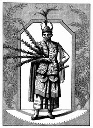 Tanzmeister von Montezuma, Insel Guani. [Facsimile. Alter Kupferstich.]