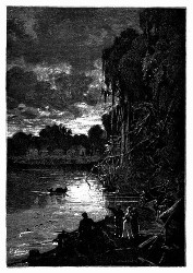 Die Jangada legte am Ufer an, um die Nacht über zu halten. (S. 157.)